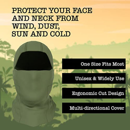 BaHoki Essentials Balaclava Ski Mask - Breathable Thermal Face Cover for Cold Weather - Wind-Resistant Head Gear - style: Green