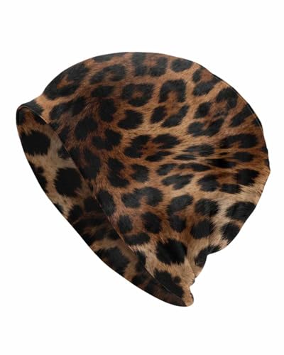 Unisex Stretch Knit Beanie Hat - color: Wavy Leopard Print