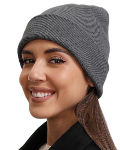 vidsel 100% Cotton Beanie Hat-Unisex Winter Knit Cuffed Beanies Skull Cap - color: 1-dark Grey