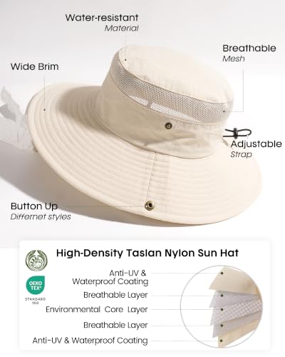 FURTALK Sun Hats for Women UV Protection Wide Brim Ponytail Hiking Hat - color: Beige