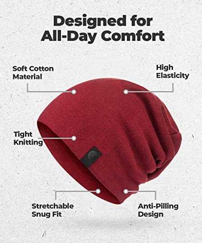 Warm Slouchy Beanie Hat - Deliciously Soft Daily Beanie in Fine Knit - color: Maroon