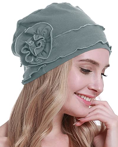 osvyo Chemo Headwear Turban Cap for Women - Cancer Beanie Hair Loss Sealed Packaging - color: Cotton Light Blue Grey