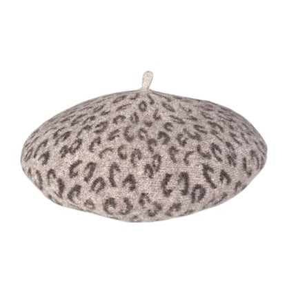 French Wool Beret Hats for Women Man - color: Leopard Print-khaki