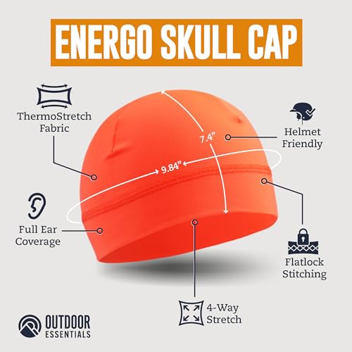 OutdoorEssentials Skull Cap Helmet Liner - Thermal Fleece for Cycling Gear - Stretch Fit Mens Beanie - Lightweight Skull Caps - color: Orange