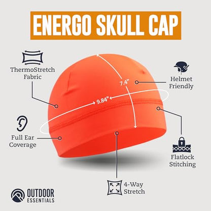 OutdoorEssentials Skull Cap Helmet Liner - Thermal Fleece for Cycling Gear - Stretch Fit Mens Beanie - Lightweight Skull Caps - color: Orange