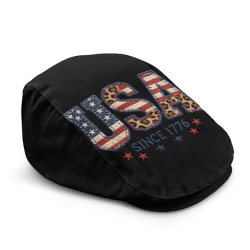Mens Womens Newsboy Flat Cap Beret Hat Ivy Irish Gatsby Driving Cabbie Hat Lightweight Summer for Golf - color: American Flag 3d Leopard Stars