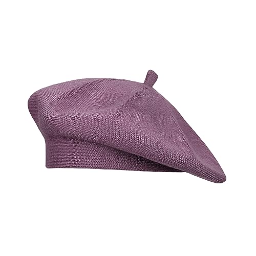 Gllutt Beret Hat French Style Stretchy Knitting Solid Color Both Side Usable - color: Purple