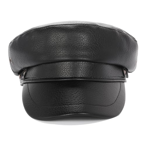 Women's Yacht Captain Sailor Hat, PU Material Newsboy Hat, Stylish Biker Hat, Baker Boy Hat, Peaked Beret - color: Black