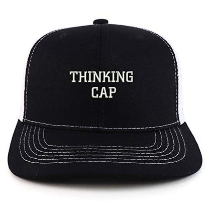 Trendy Apparel Shop Thinking Cap Washed Two Tone Trucker Baseball Cap - color: Black White