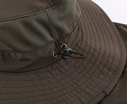 Home Prefer Outdoor UPF50+ Mesh Sun Hat Wide Brim Fishing Hat with Neck Flap Sun Hat for Men Women - color: Army Green