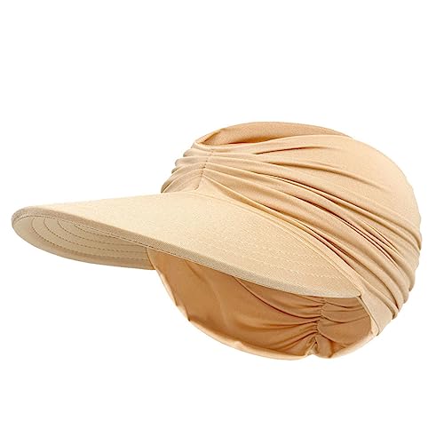 Sun Hat Women Beach Visor Cap UV Protection with Wide Brim Packable Summer Sport Ponytail Sun Cap - color: Beige
