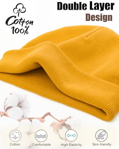 100% Cotton Beanie Hat Cuffless Beanies Warm Knit Winter Skull Cap - color: 1pcs-yellow