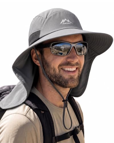 FURTALK Sun Hats with Neck Flap Sun Protection Fishing Hat for Men Women - color: Dark Grey