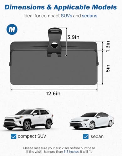 JOYTUTUS Sun Visor Extender for Compact SUVs and Sedans, Universal Anti-Glare Polarized Sun Visor Easy to Install, UV400 Visor Extension Protect from Glare/UV Ray/Stray Light, Safe Driving for Car - size: Medium 12"*6"