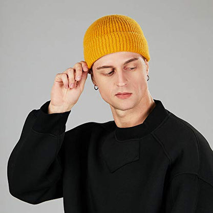 ROYBENS Wool Fisherman Beanies for Men Knit Short Watch Cap Winter Warm Hat - color: 4pcs-black, Yellow, Army Green, Gray