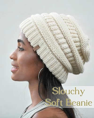 FURTALK Winter Hats for Women Fleece Lined Knit Beanie Hats Slouchy Warm Beanies Ski Skull Cap - color: Beige