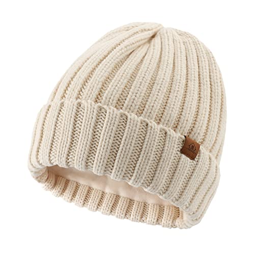 Home Prefer Mens Winter Hat Wool Fleece Lined Knit Beanie Hat Warm Stocking Caps - color: Beige