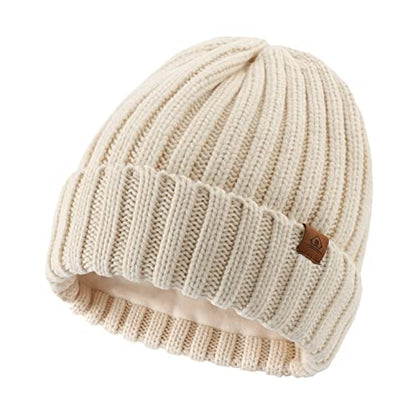 Home Prefer Mens Winter Hat Wool Fleece Lined Knit Beanie Hat Warm Stocking Caps - color: Beige