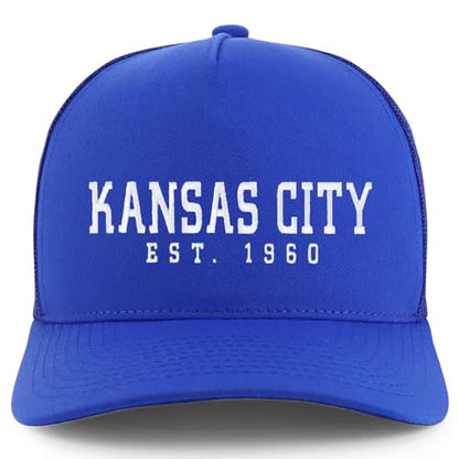 Trendy Apparel Shop KansasCity Est.1960 Embroidered 5 Panel Snapback Trucker Cap - color: Royal