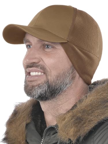 2SBR 2SABERS Mens Winter Hat with Earflaps and Visor - Warm Trucker Baseball Cap Hat - color: Coyote, size: X-Large