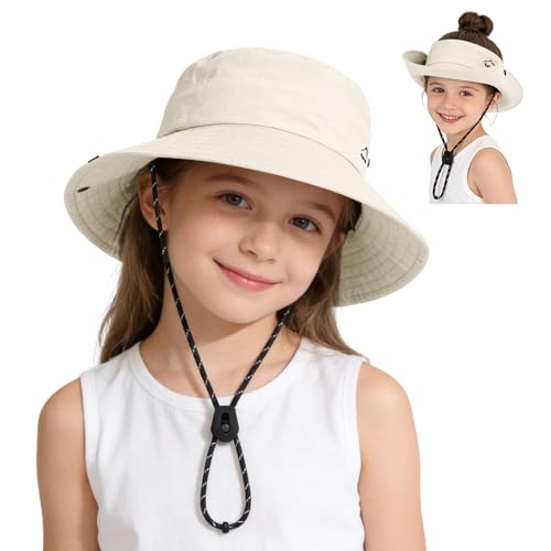 ZOORON Kids UPF 50+ Sun Hat for Boys Girls Wide Brim Lightweight Bucket Hat for Hiking Beach Safari, Quick Dry Adjustable - color: 1pack-beige