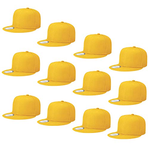 Falari Wholesale 12 Pack Snapback Hat Cap Hip Hop Style Flat Bill Blank Solid Color Adjustable Size - color: 12-pack Gold