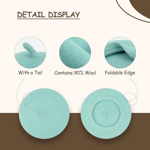 Gllutt Women Wool Beret Hat French Style Solid Color - color: Baby Blue