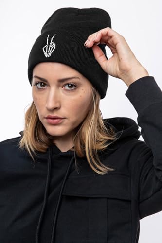 Gothic Skull Beanie Hats for Men Women, Skeleton Cuffed Winter Hat for Goth Gifts, Indoor and Outdoor Outfit Matching - color: 02.black/Finger