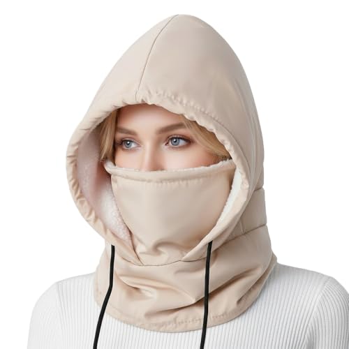 Windproof Balaclava for Women Men: Water-Resistant Thermal Ski Mask Face Cover Hood, Neck Warmer (Black/Pink/Beige) - color: Beige