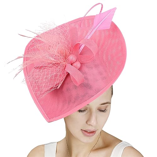 GIBZ Women's Wide Brim Fascinator Elegant Tea Party Headband - color: Pink
