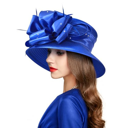2026 Bucket Hats for Women Ladies Girls, Autumn Winter Fascinator Hat for Derby Kentucky Church Bridal UV Protection - color: A-4585royal Blue