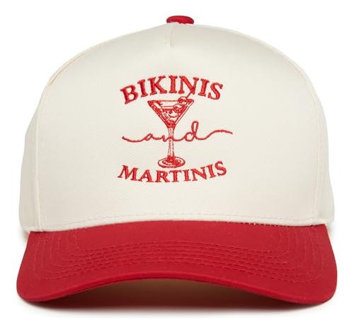 Funky Junque Adult Trucker Snapback Hat 2-Tone Baseball Cap - color: Bikinis and Martinis - Red/Beige