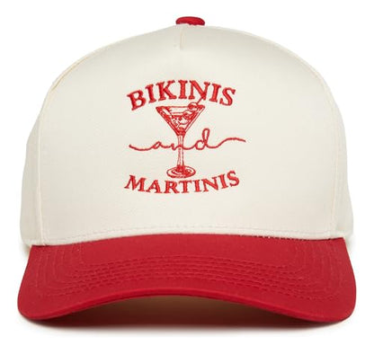 Funky Junque Adult Trucker Snapback Hat 2-Tone Baseball Cap - color: Bikinis and Martinis - Red/Beige