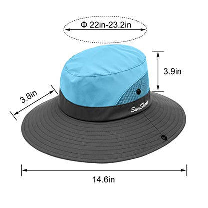 IYEBRAO 2 Pack Womens Ponytail Sun Hat UV Protection Bucket Hats Foldable Wide Brim Summer Boonie Beach Cap Fishing Hiking… - color: Beige & Sky Blue