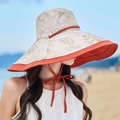 HUAMULAN Women Wide Brim Reversible Sun Hat Summer Beach Fishing Bucket - color: Orange