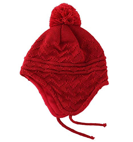 Connectyle Toddler Boys Girls Beanie Hat Fleece Lined Knit Kids Hat with Ear Flaps Warm Winter Hat Acrylic Watch Hat - color: Wine Red, size: 3-6 Years