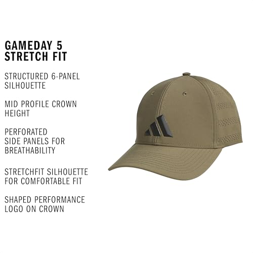 adidas Men's Gameday Stretch Fit Hat - color: Olive Strata Green/Black/5, size: Large-X-Large