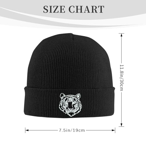 Black Beanie Hat for Men Women Embroidered Knit Winter Beanies Cap - color: Tiger