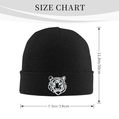 Black Beanie Hat for Men Women Embroidered Knit Winter Beanies Cap - color: Tiger