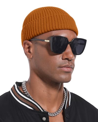 Short Fisherman Beanie for Men Women Wool Knit Cuff Winter Hats - color: 1pcs-camel