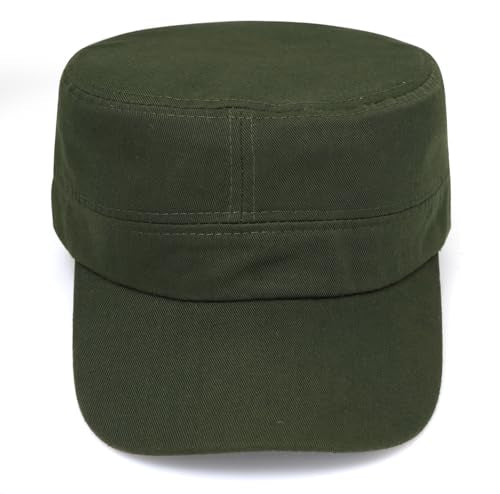 Washed Cotton Flat Top Military Cap for Unisex - color: Army Green