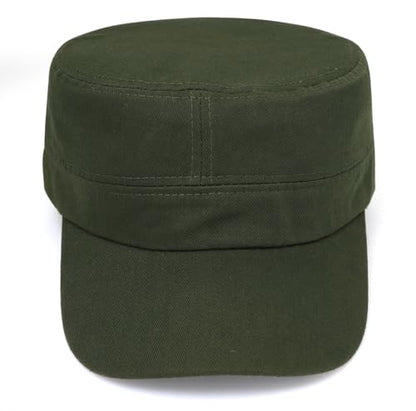Washed Cotton Flat Top Military Cap for Unisex - color: Army Green