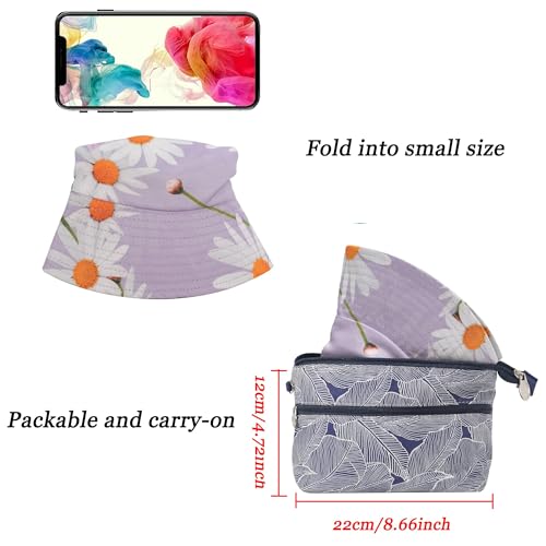 ZLYC Printed Bucket Hat for Women Men Packable Summer Sun Hat for Beach - color: Daisy Purple