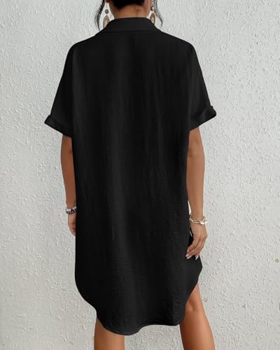 Bsubseach Women Swimsuit Coverup Shirt Dress Button Down Bathing Suit Cover Up Beach Vacation Outfits - color: Black, size: X-Large