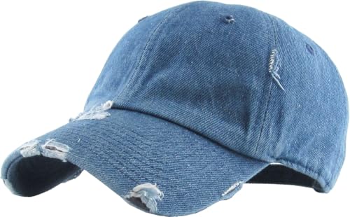 KBETHOS Vintage Washed Distressed Cotton Dad Hat Baseball Cap Adjustable Polo Trucker Unisex Style Headwear - color: Medium Denim
