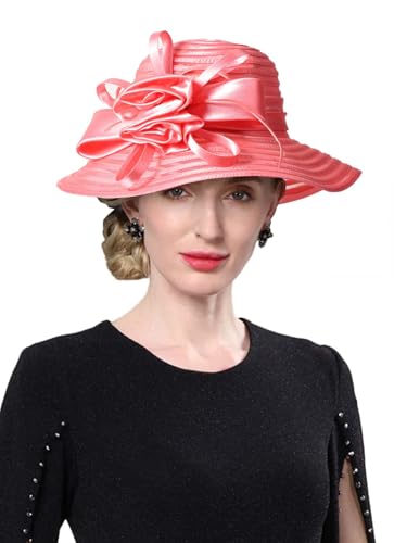 Women's Wedding Bridal Derby Fascinators-Floral Cloche,Bowler&Wide Brim Kentucky Hats for Church,Party&Horse Races - color: Pink