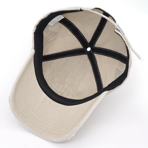 Retro Washed Distressed Baseball Cap with Five Pointed Stars for Women Men - color: Beige