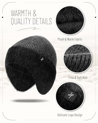 HAMUNI Winter Fleece-Lined Beanie with Earflaps, Warm Windproof Unisex Beanie Hat for Skiing, Hiking & Outdoor Winter Sports - color: Linen Gray