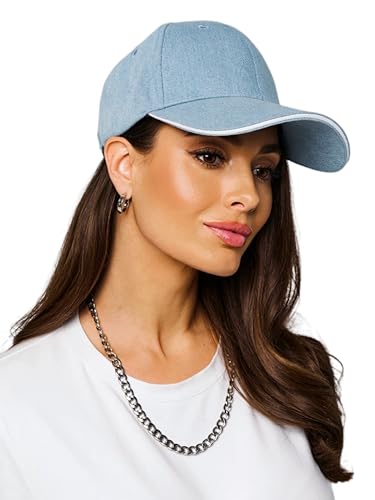 Sandwich Brim High Crown Baseball Cap – Logo-Free – Deep Fit Structured Hat for Men & Women – Minimalist Design - color: Blue Denim / White Sandwich