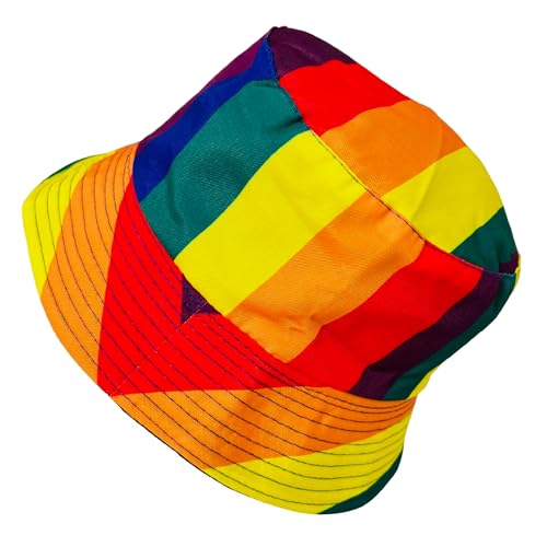 Pride Unisex Bucket Hat Reversible Double-Side-Wear Packable for Travel, Outdoors, and Beach - color: Rainbow Stripes